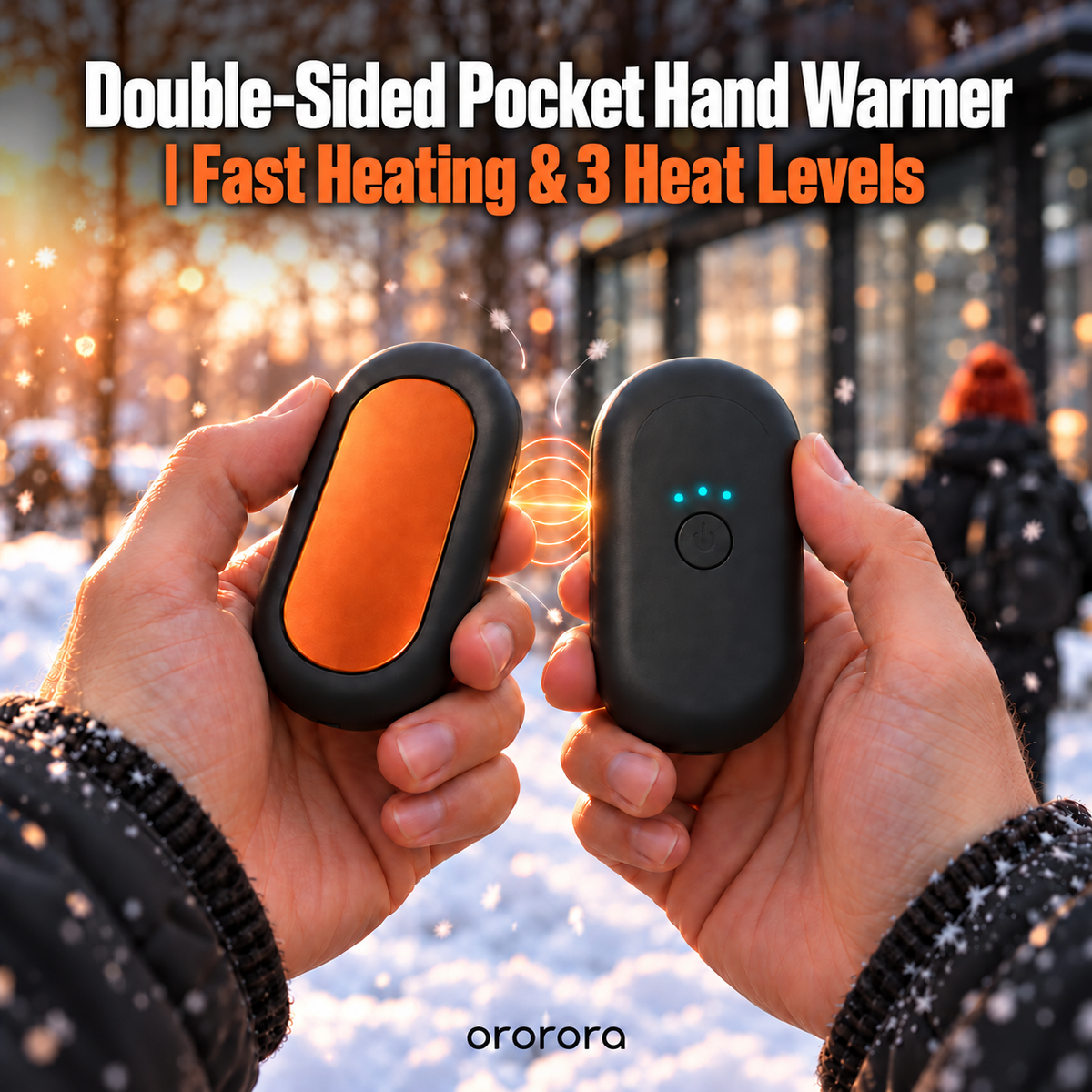 Ororora Double-Sided Pocket Hand Warmer | Fast Heating & 3 Heat Levels